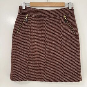 Ann Taylor Petites Brown Wool Blend Tweed Mini Pencil Skirt, Size 2